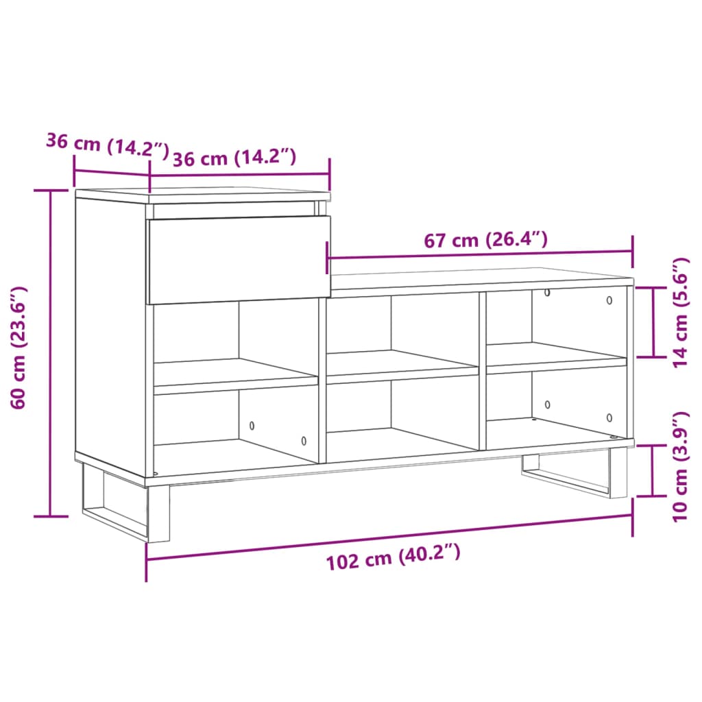 vidaXL Sapateira 102x36x60 cm derivados de madeira branco brilhante