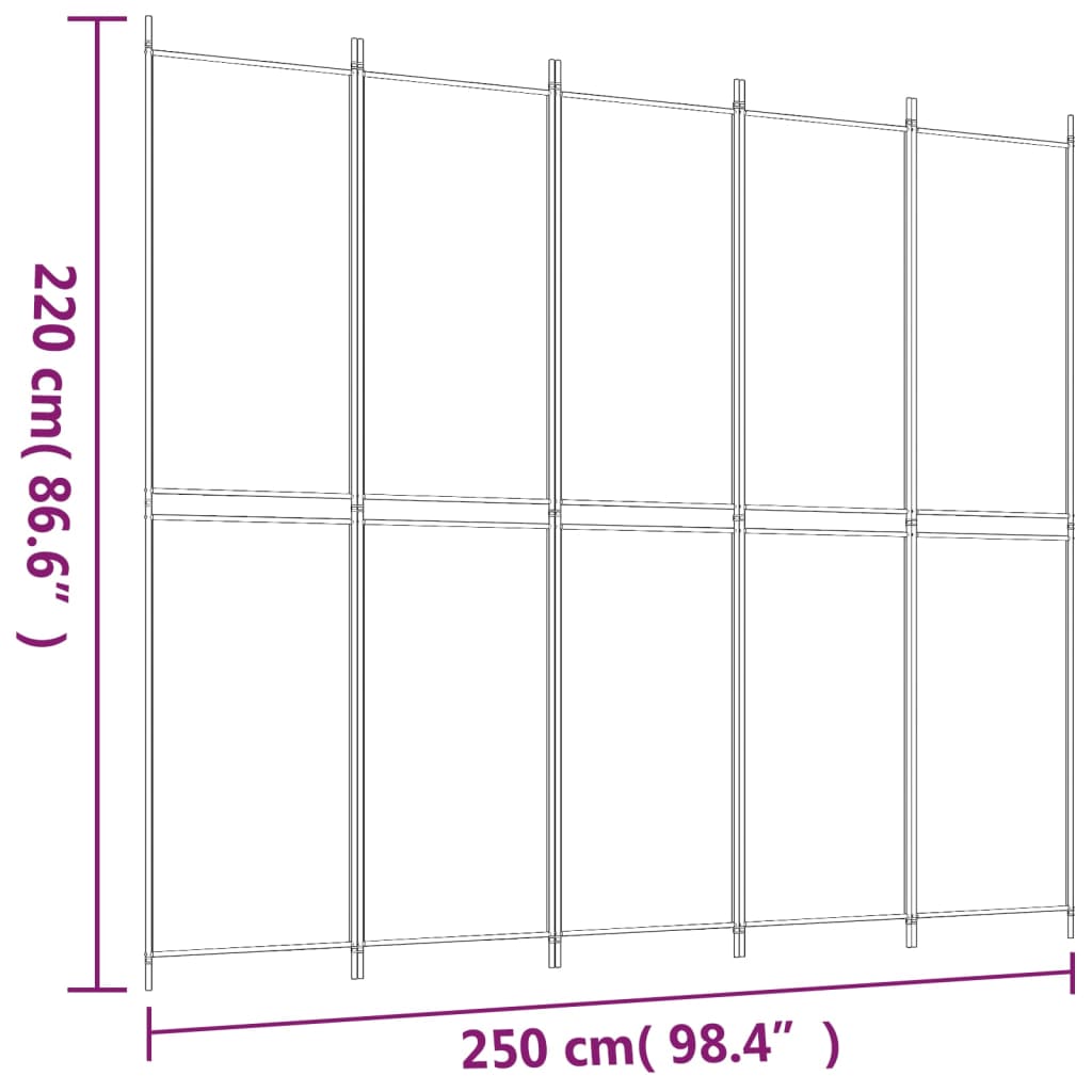 vidaXL Divisória de quarto com 5 painéis 250x220 cm tecido preto