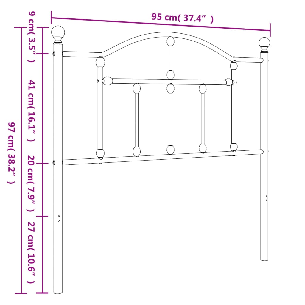 vidaXL Cabeceira de cama 90 cm metal preto