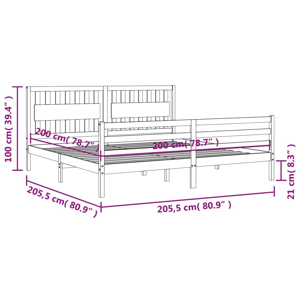 vidaXL Estrutura de cama com cabeceira 200x200cm madeira maciça branco