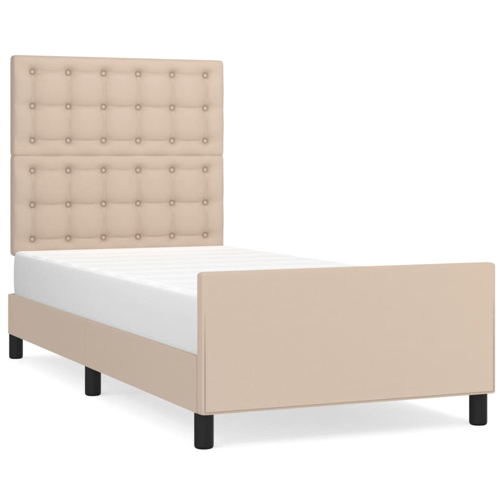 vidaXL Estrutura cama cabeceira 90x200 cm couro artificial cappuccino