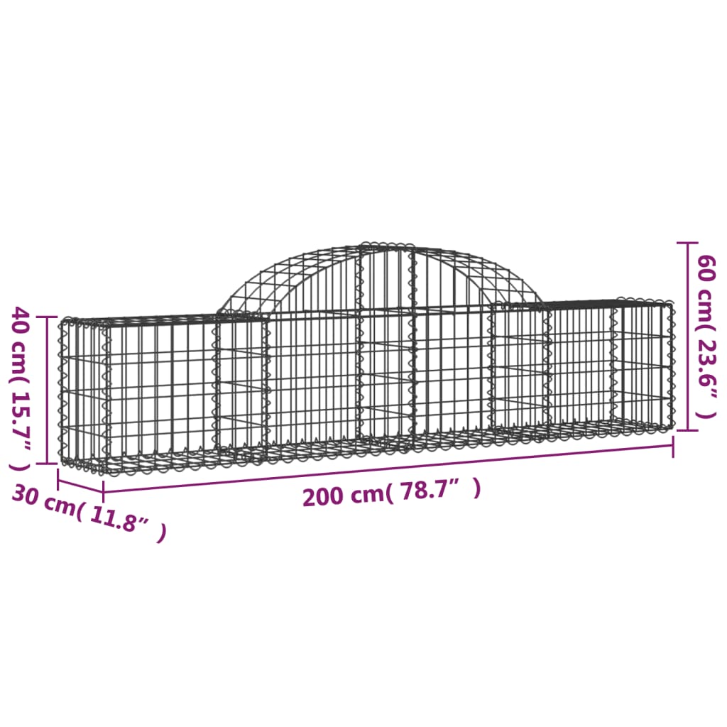 vidaXL Cestos gabião arqueados 2 pcs 200x30x40/60 cm ferro galvanizado