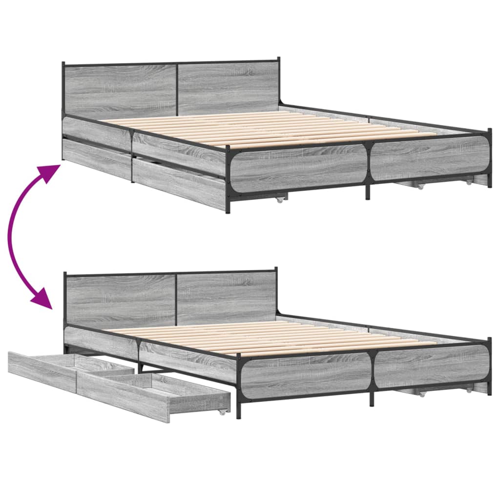 vidaXL Estrutura de cama c/ gavetas derivados madeira cinza sonoma