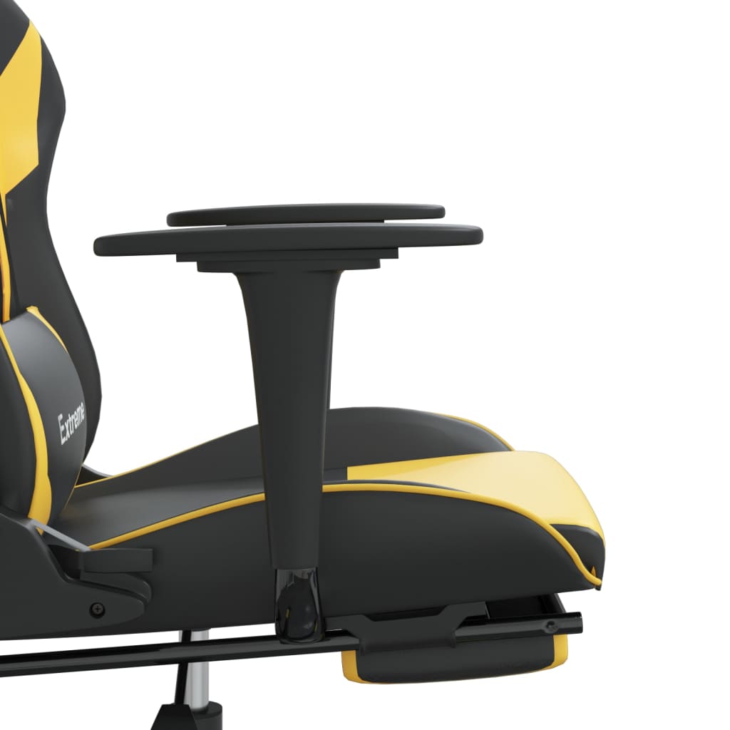 vidaXL Cadeira gaming massagens c/ apoio pés couro artif. Ouro/Preto