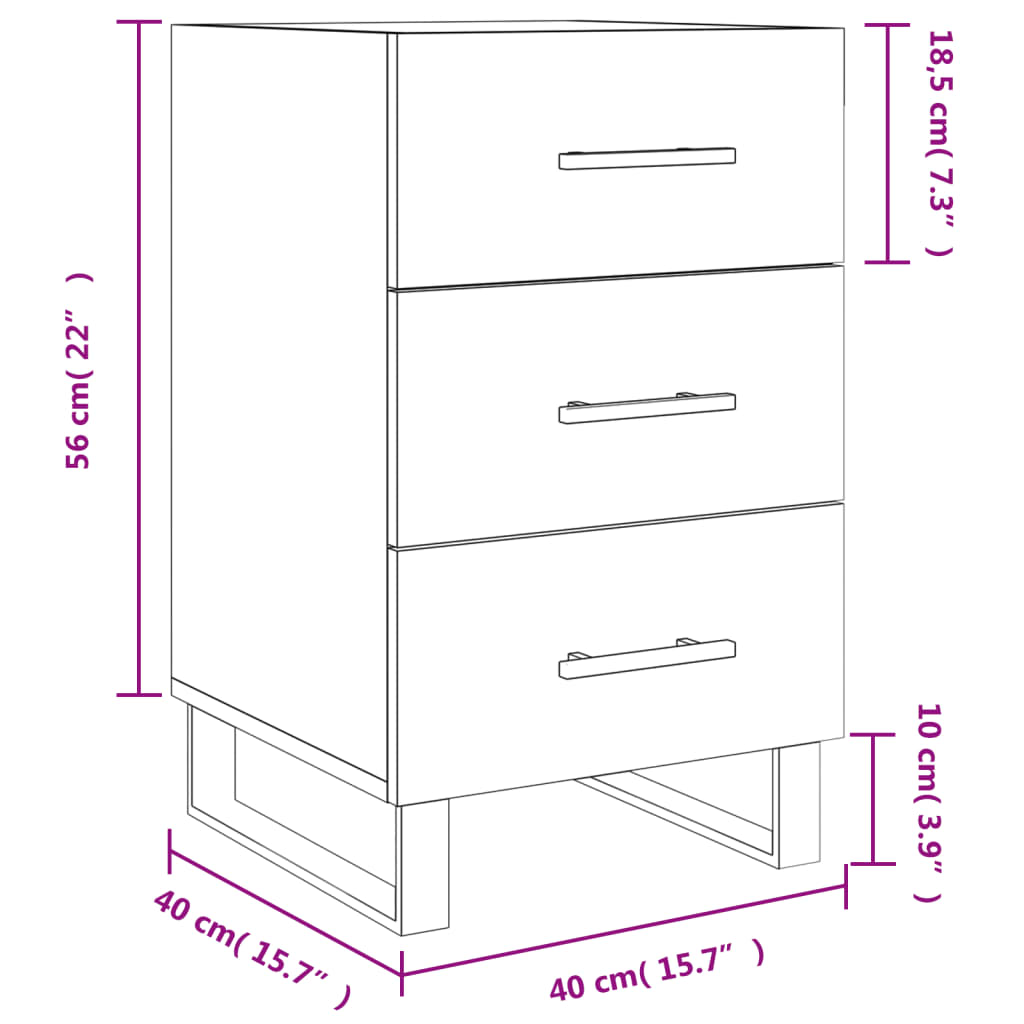 vidaXL Mesa de cabeceira 40x40x66cm derivados madeira branco brilhante