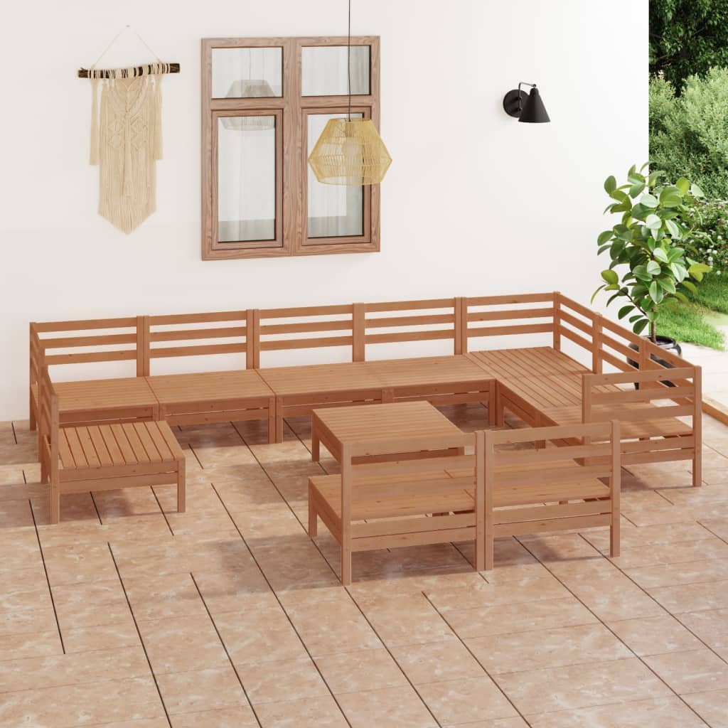 vidaXL 11 pcs conjunto lounge de jardim pinho maciço castanho mel