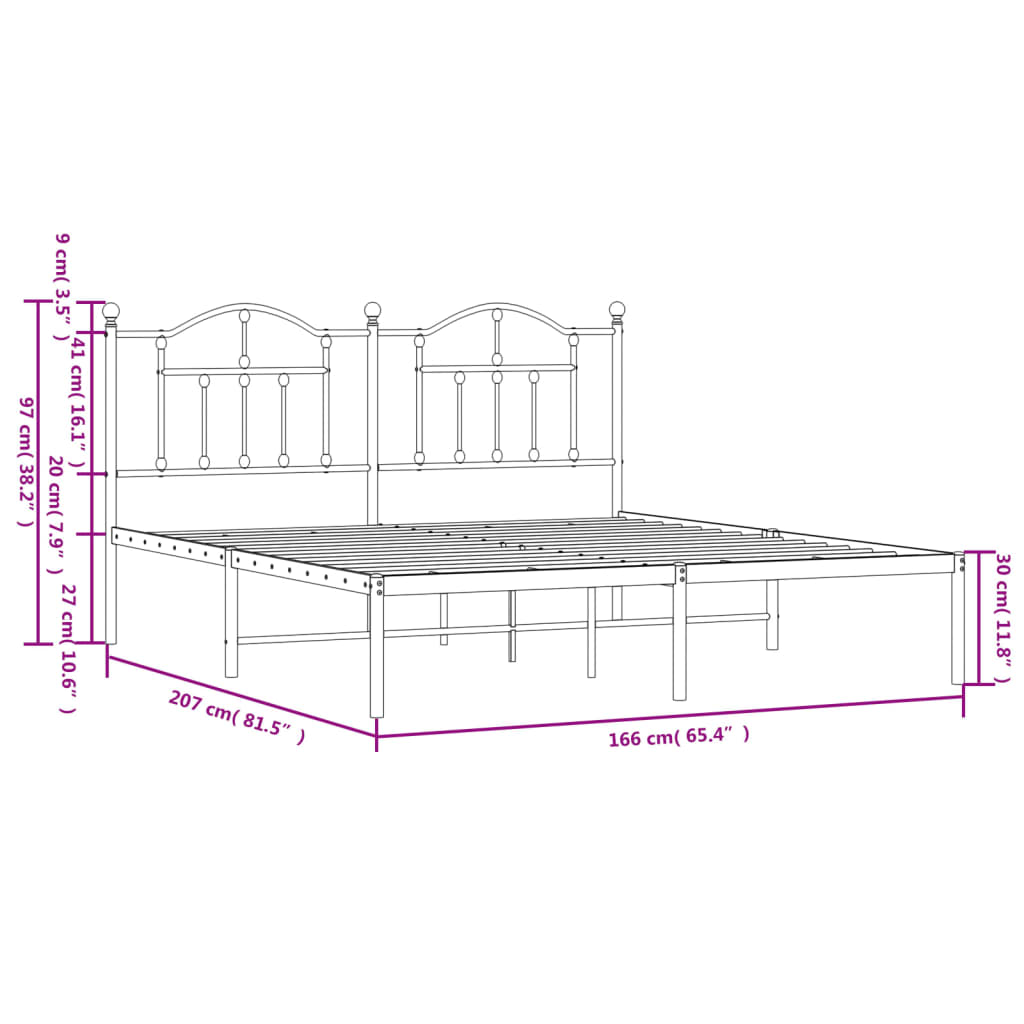 vidaXL Estrutura de cama com cabeceira 160x200 cm metal branco