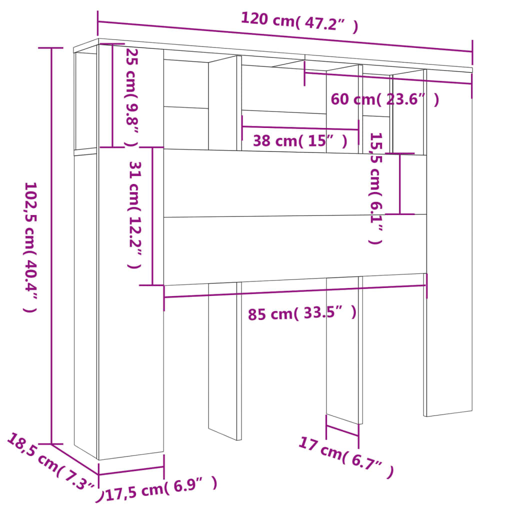 vidaXL Armário de cabeceira 120x18,5x102,5 cm branco brilhante