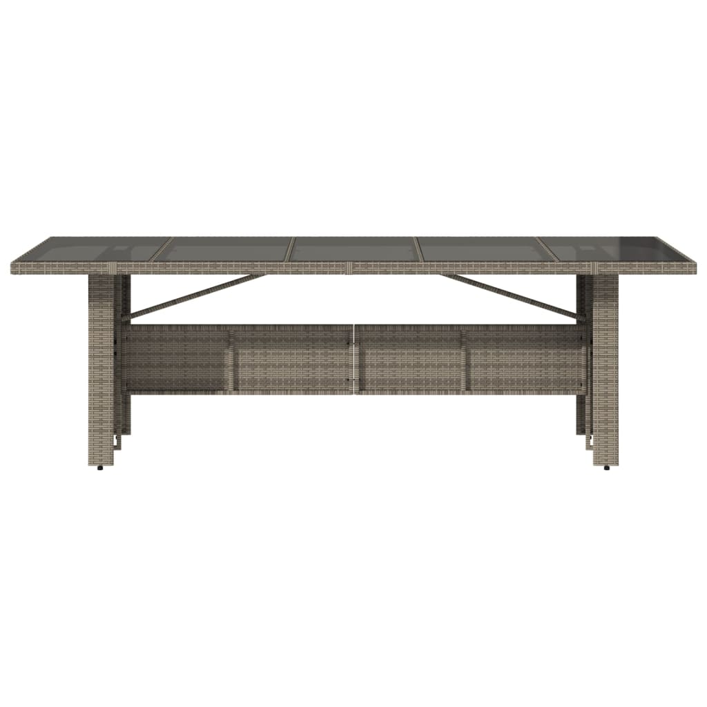 vidaXL Mesa de jardim com tampo de vidro 240x90x75 cm vime PE cinzento