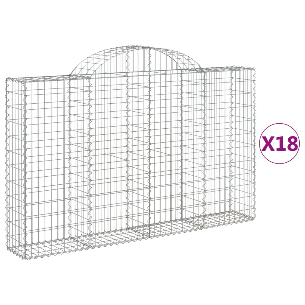 vidaXL Cestos gabião arqueados 18 pcs 200x30x120/140 ferro galvanizado