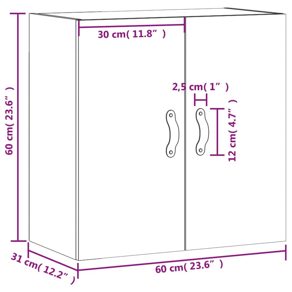 vidaXL Armário de parede 60x31x60cm derivados madeira branco brilhante