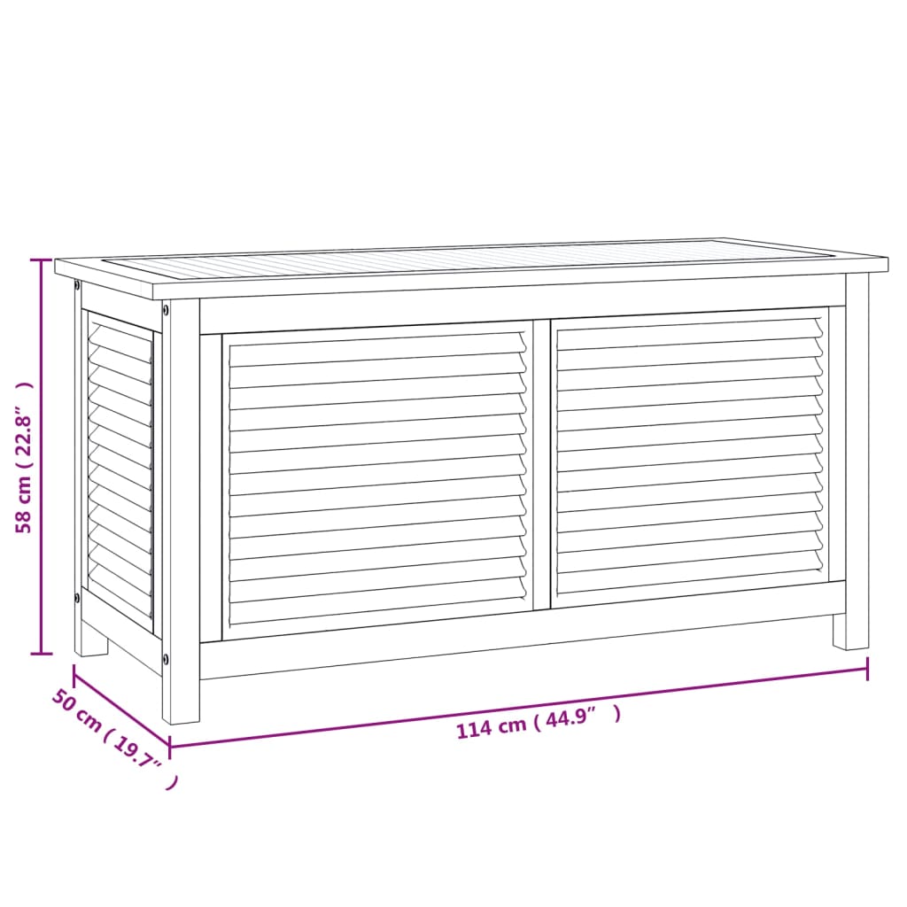 vidaXL Caixa de arrumação p/ jardim com saco 114x50x58 cm teca maciça