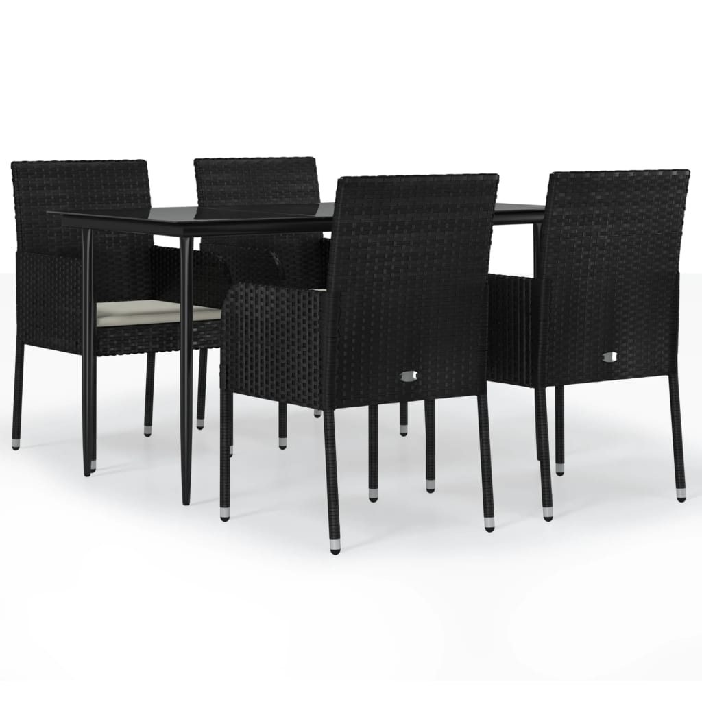 vidaXL 5 pcs conjunto de jantar p/ jardim c/ almofadões vime PE preto