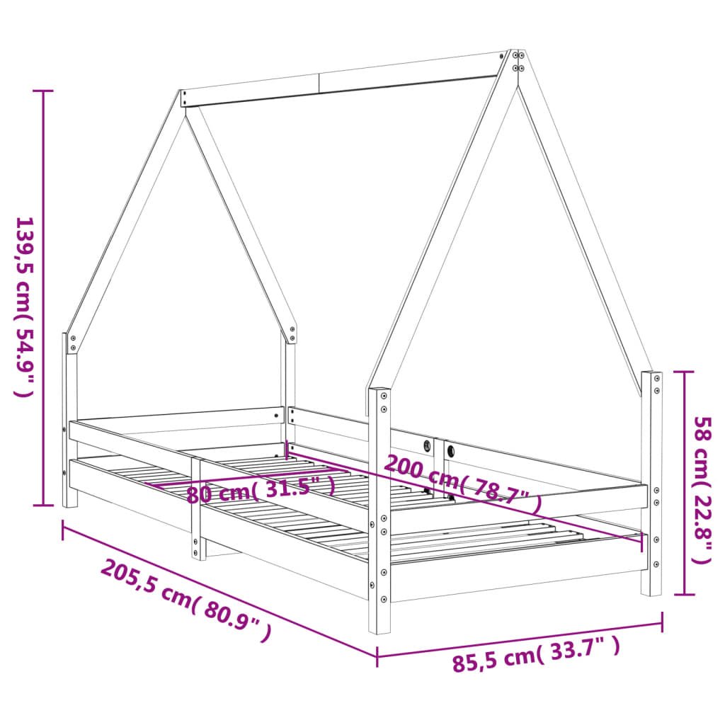 vidaXL Estrutura de cama infantil 80x200 cm pinho maciço branco