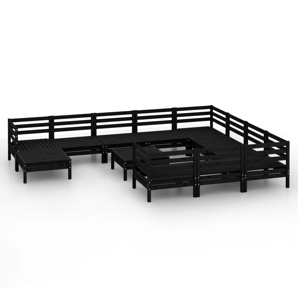 vidaXL 12 pcs conjunto lounge de jardim pinho maciço preto