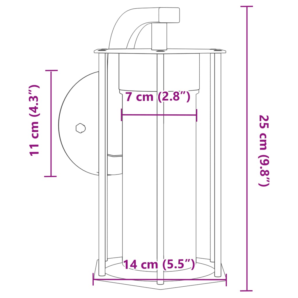 vidaXL Candeeiro de parede para exterior aço inoxidável preto