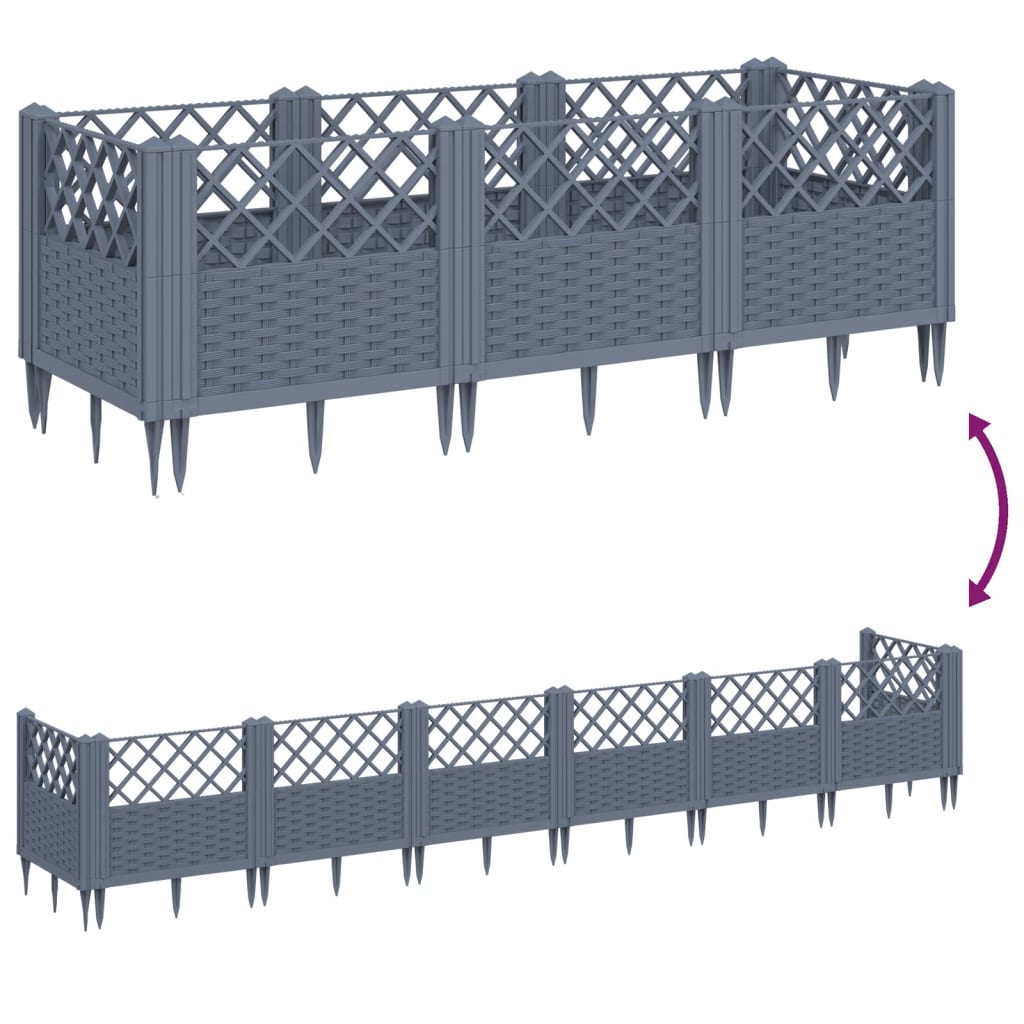 vidaXL Vaso/floreira de jardim c/ estacas 123,5x43,5x43,5 cm PP cinza