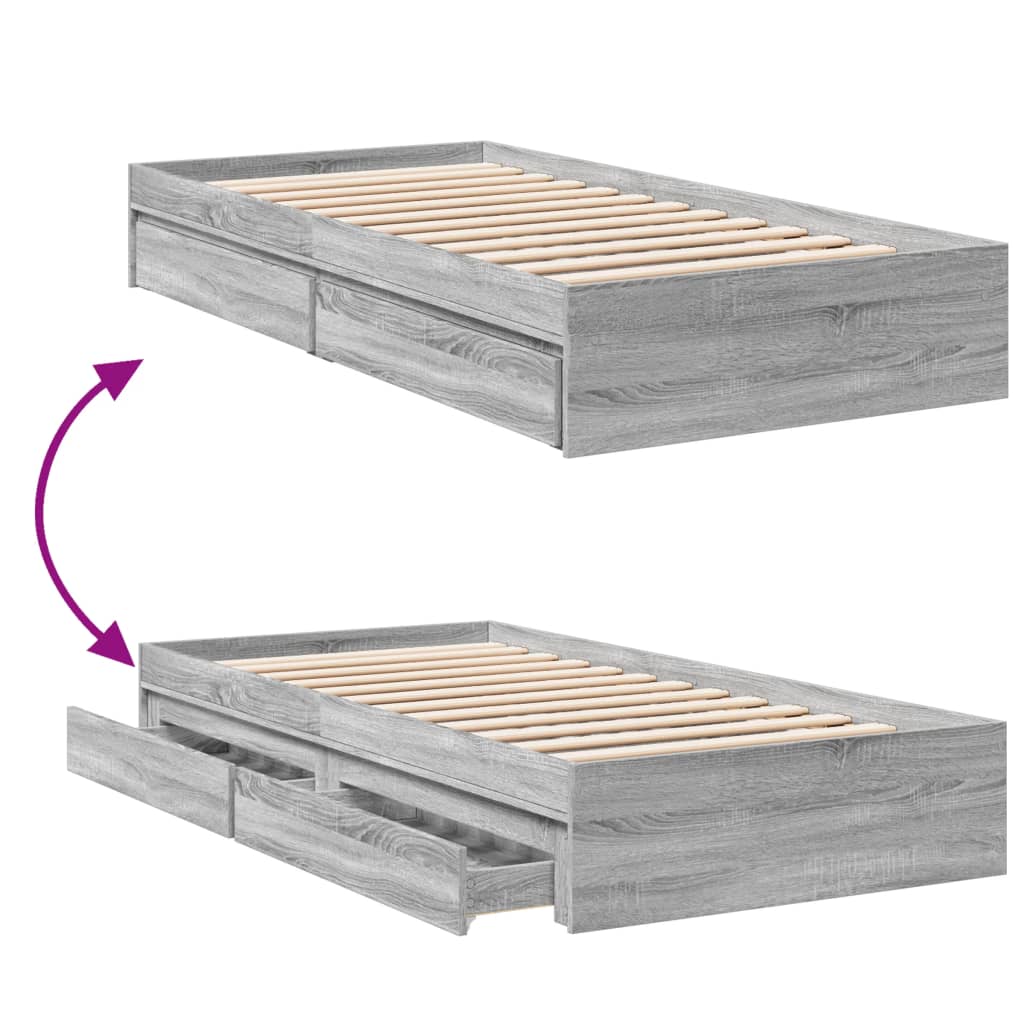 vidaXL Estrutura de cama c/ gavetas derivados madeira cinza sonoma