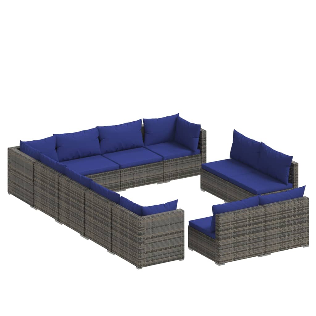 vidaXL 12 pcs conjunto lounge de jardim c/ almofadões vime PE cinzento