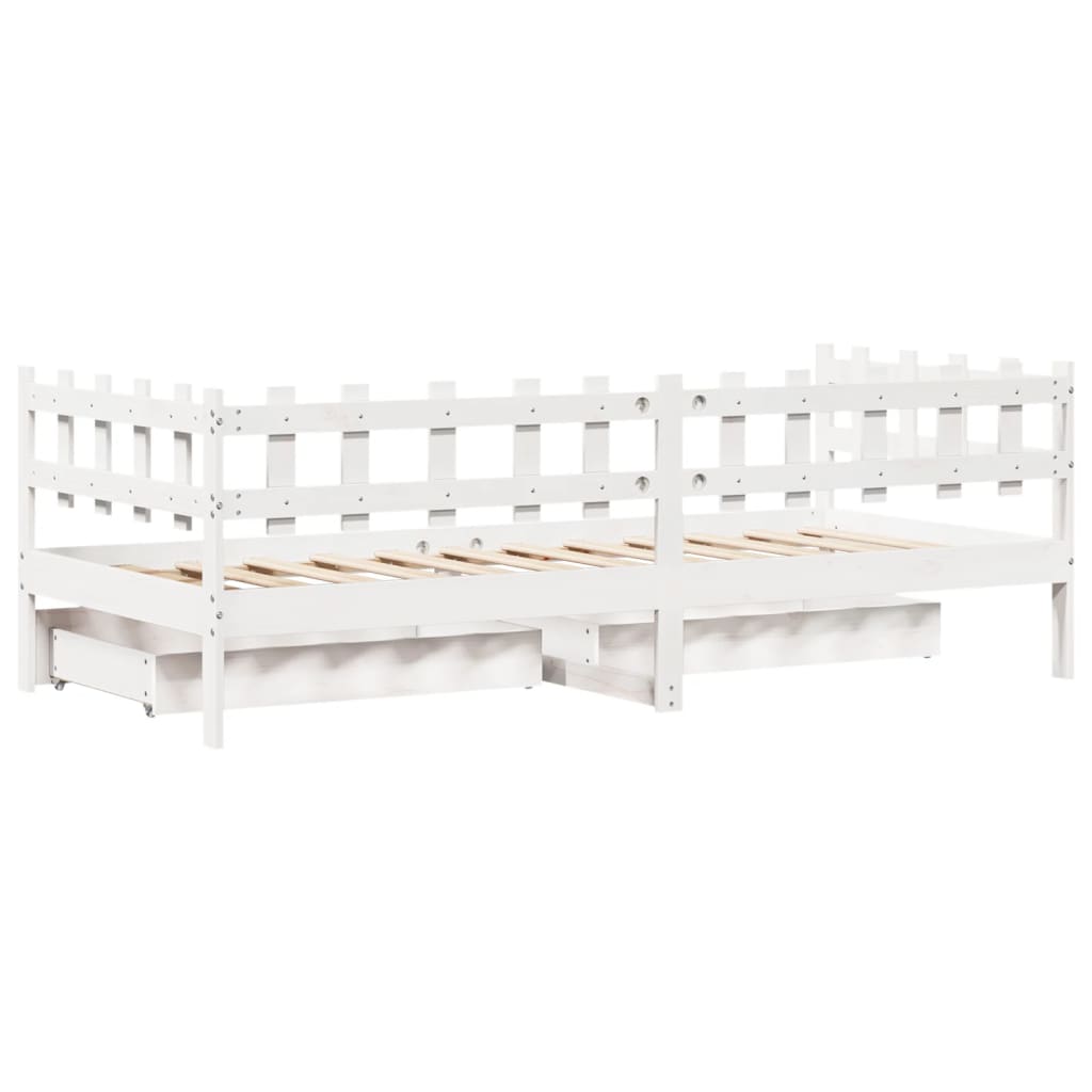 vidaXL Sofá-cama c/ gavetas 90x200cm madeira de pinho maciça branco