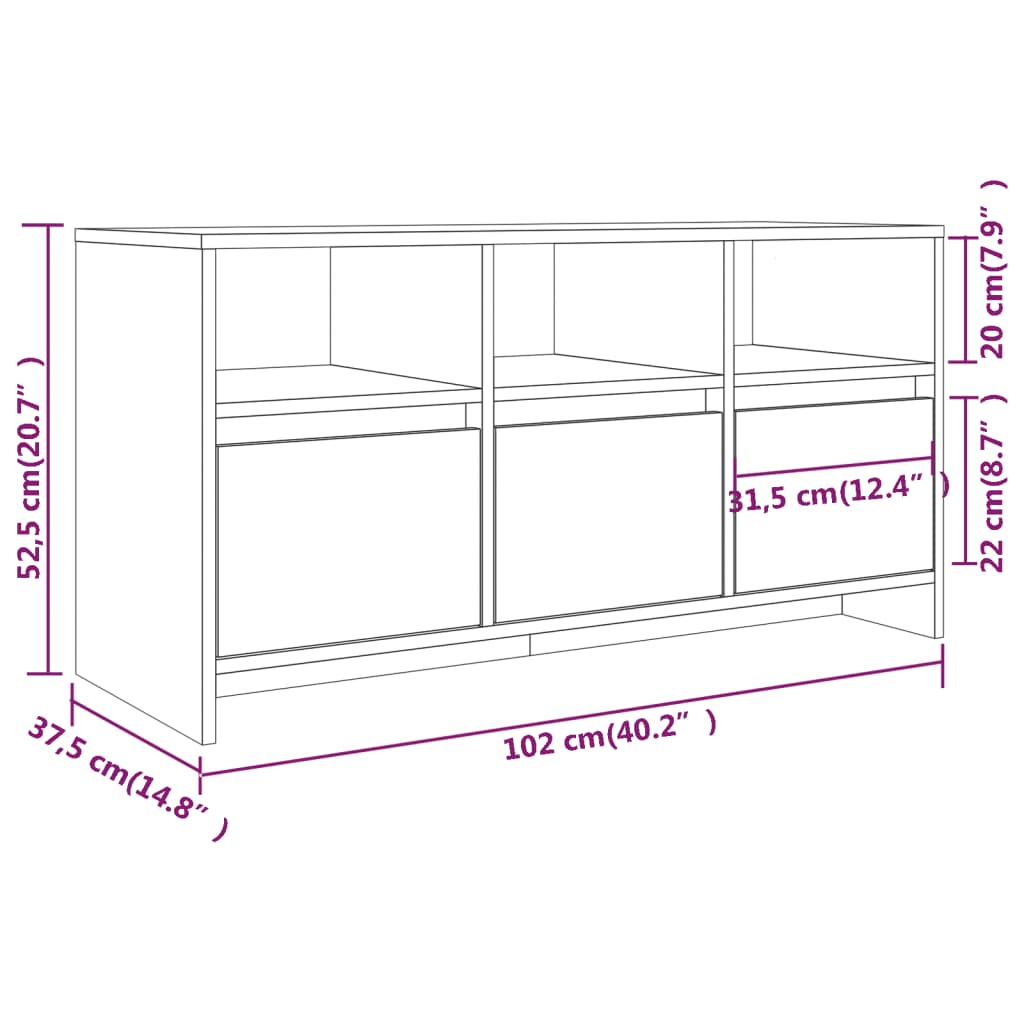 vidaXL Móvel de TV 102x37,5x52,5 cm derivados madeira sonoma cinza