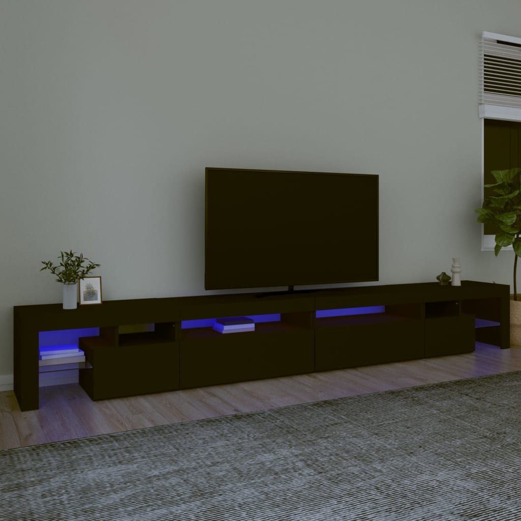 vidaXL Móvel de TV com luzes LED 290x36,5x40 cm preto