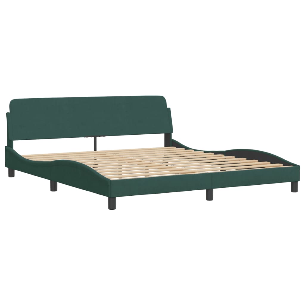 vidaXL Estrutura de cama c/ cabeceira 180x200 cm veludo verde-escuro