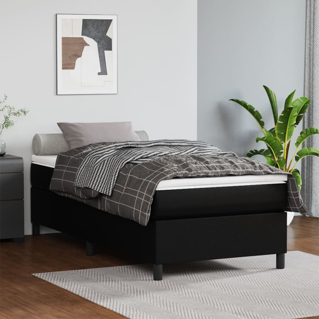 vidaXL Cama com molas/colchão 90x190 cm couro artificial preto