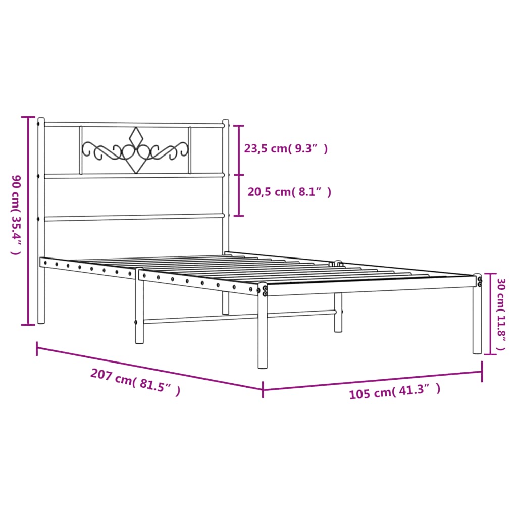 vidaXL Estrutura de cama com cabeceira 100x200 cm metal preto