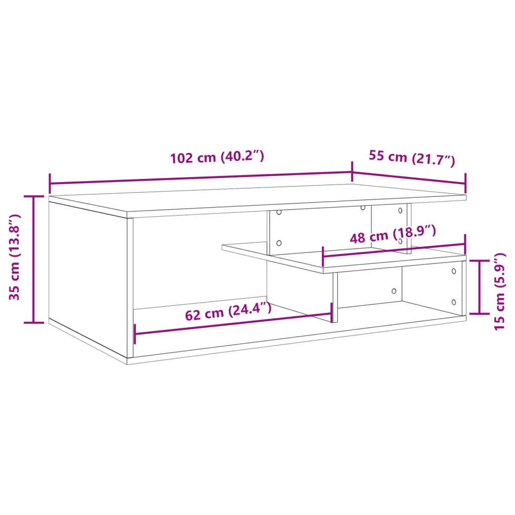 vidaXL Mesa de centro 102x55x35 cm derivados de madeira preto