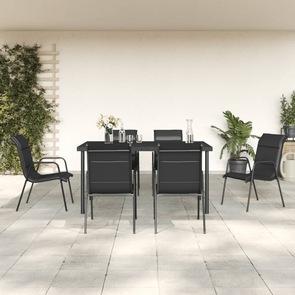 vidaXL 7 pcs conjunto de jantar para jardim aço e textilene preto