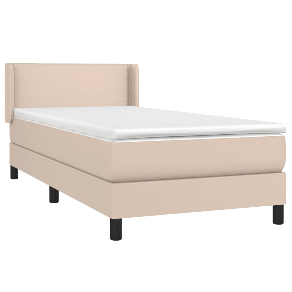 vidaXL Cama com molas/colchão 100x200 cm couro artificial cappuccino