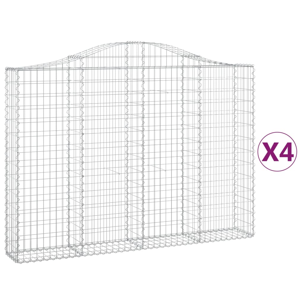 vidaXL Cestos gabião arqueados 4pcs 200x30x140/160cm ferro galvanizado