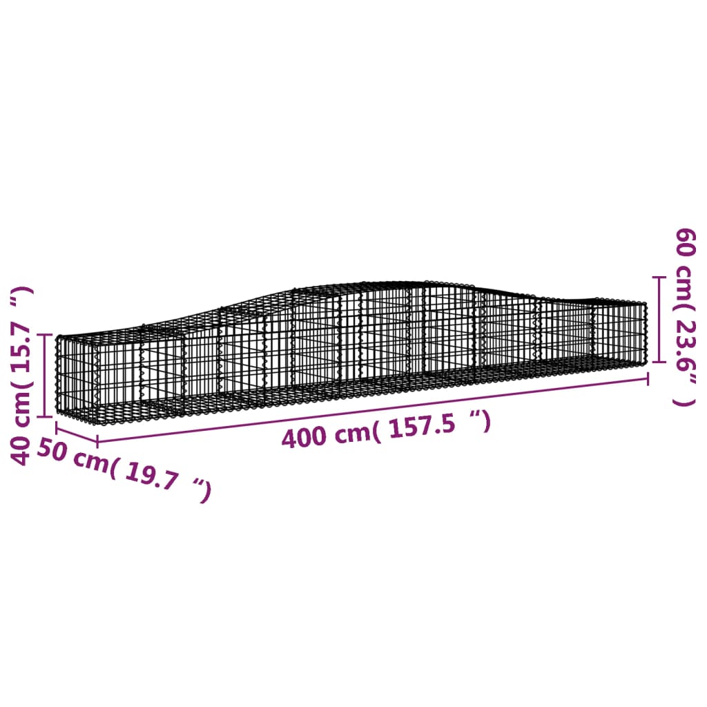 vidaXL Cestos gabião arqueados 2 pcs 400x50x40/60 cm ferro galvanizado