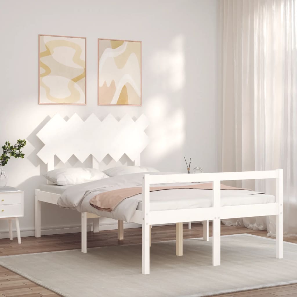 vidaXL Cama de casal para idosos com cabeceira madeira maciça branco