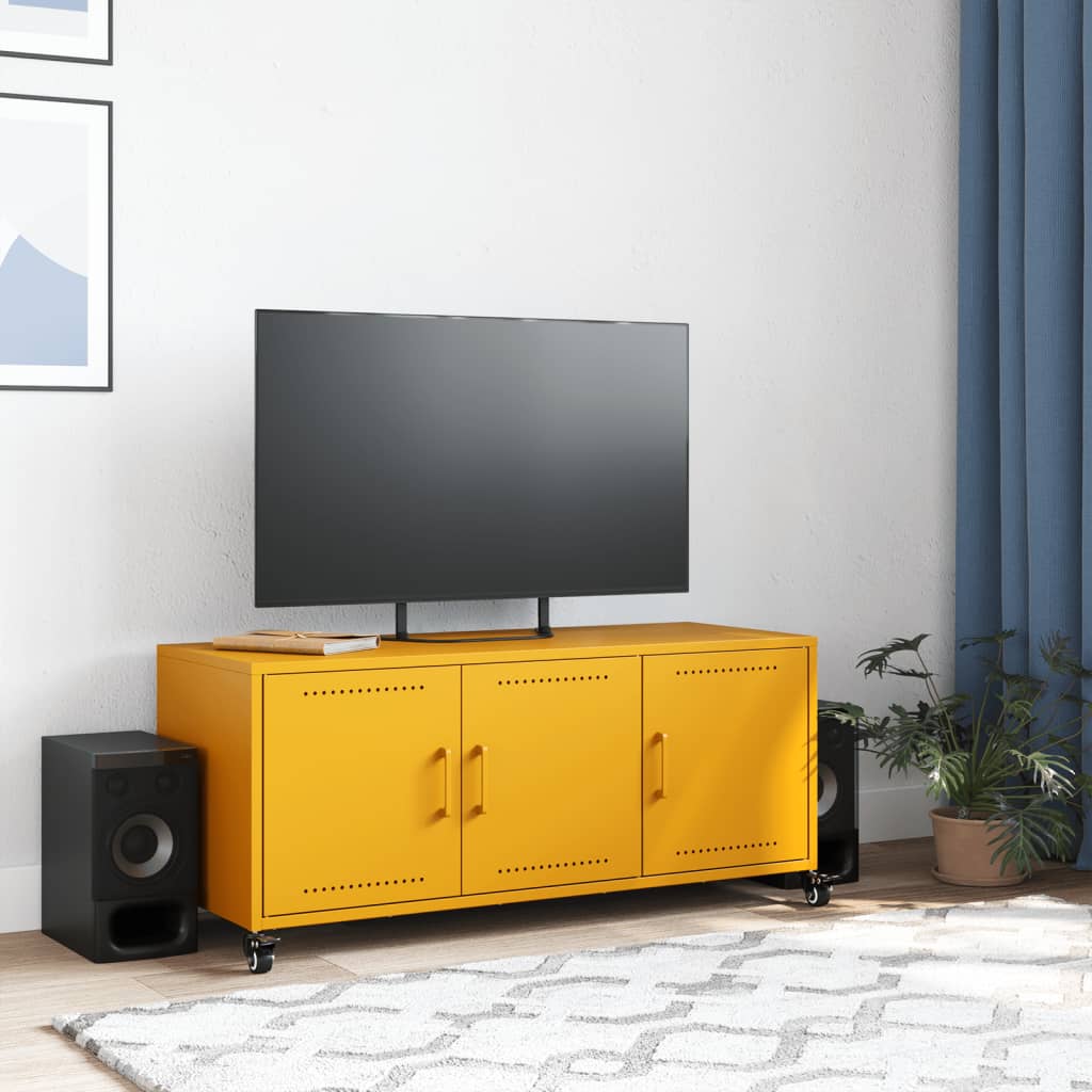 vidaXL Móvel de TV 100,5x39x43,5 cm aço amarelo mostarda