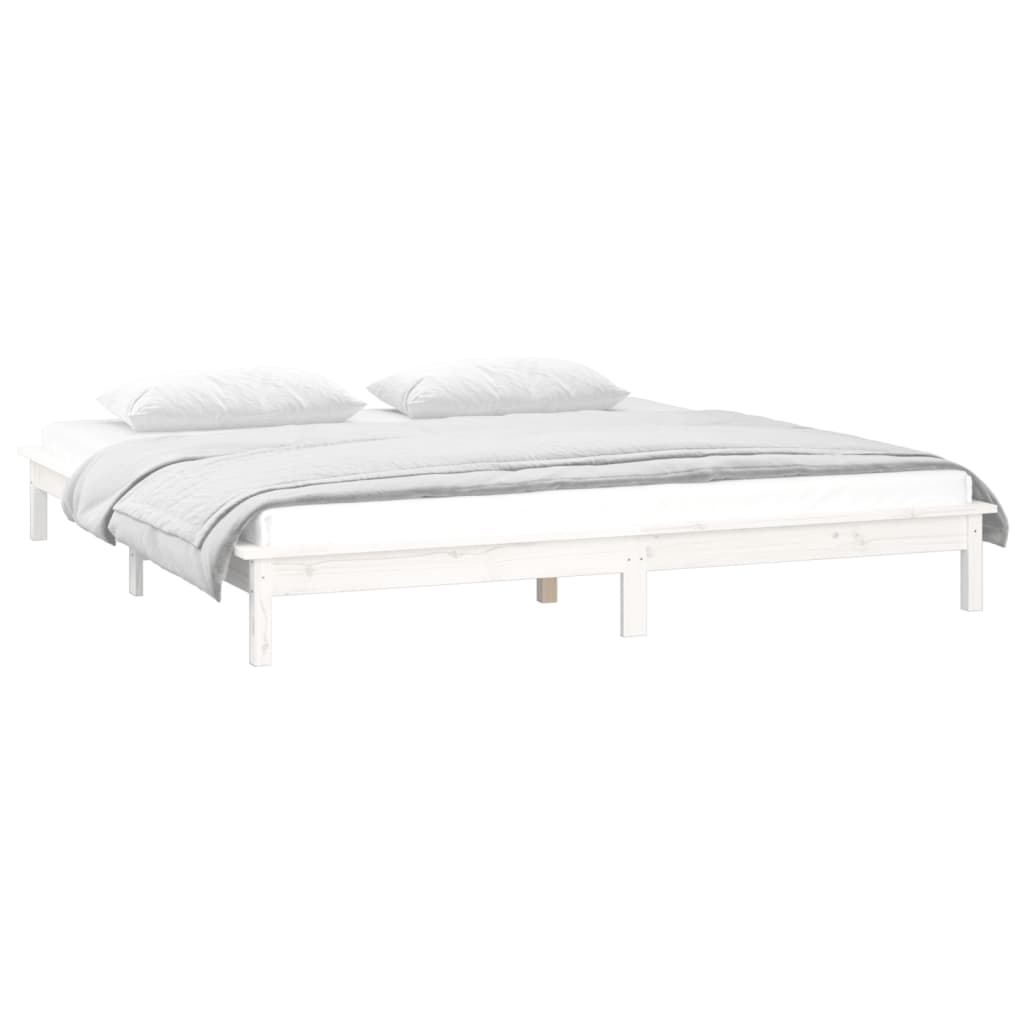 vidaXL Estrutura de cama com LEDs 200x200 cm pinho maciço branco