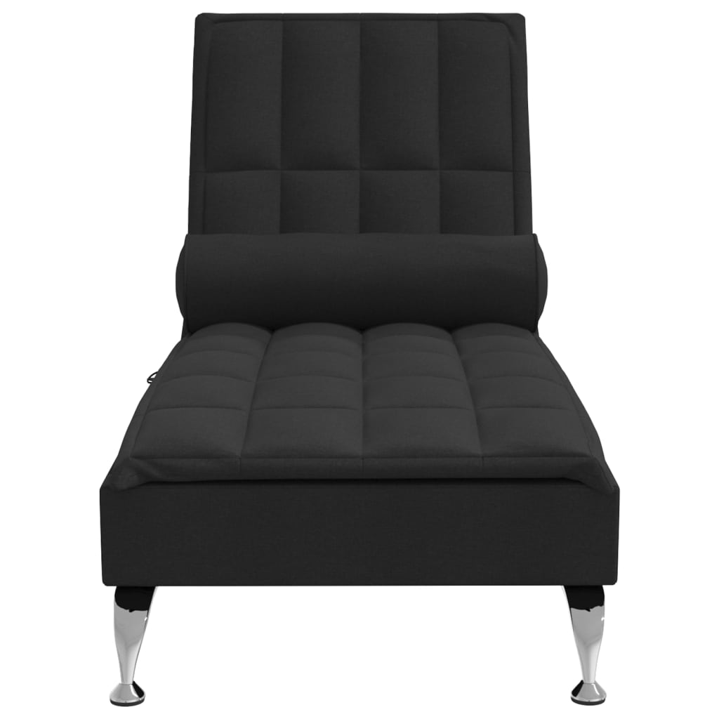 vidaXL Chaise lounge de massagem com rolo tecido preto