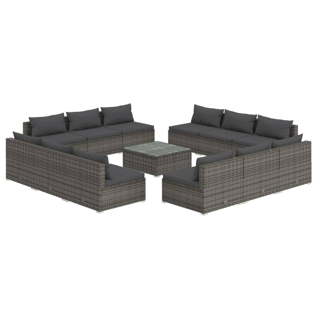 vidaXL 13 pcs conjunto lounge de jardim c/ almofadões vime PE cinzento