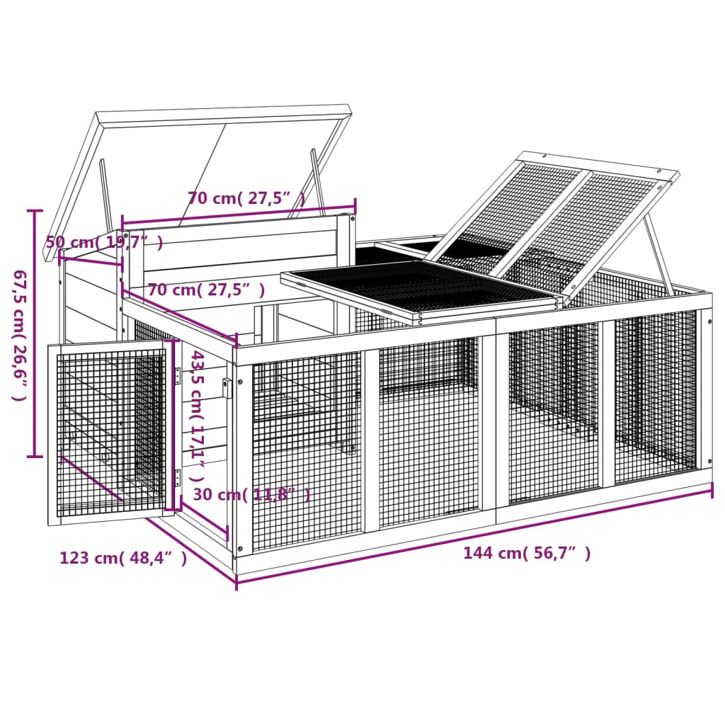 vidaXL Coelheira 144x123x67,5 cm pinho maciço cor moca