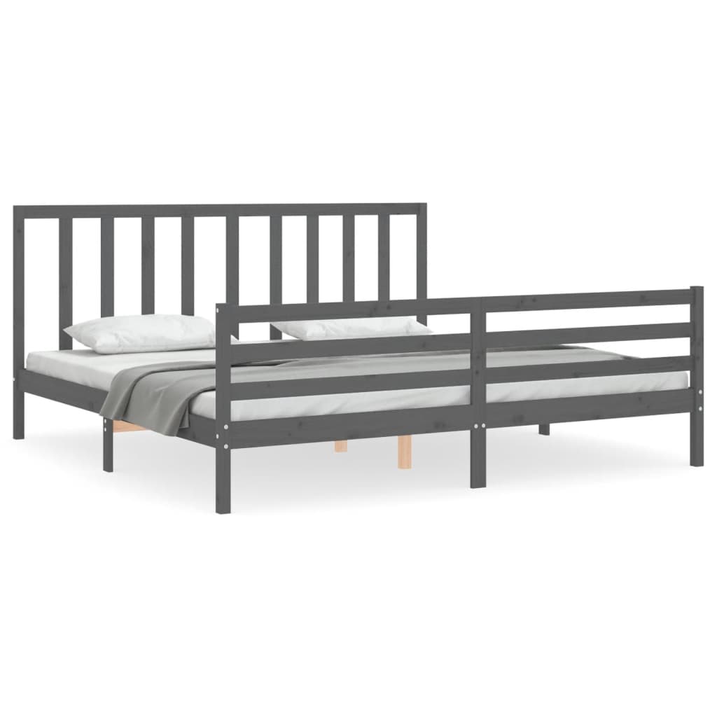 vidaXL Estrutura de cama com cabeceira 200x200 cm madeira maciça cinza