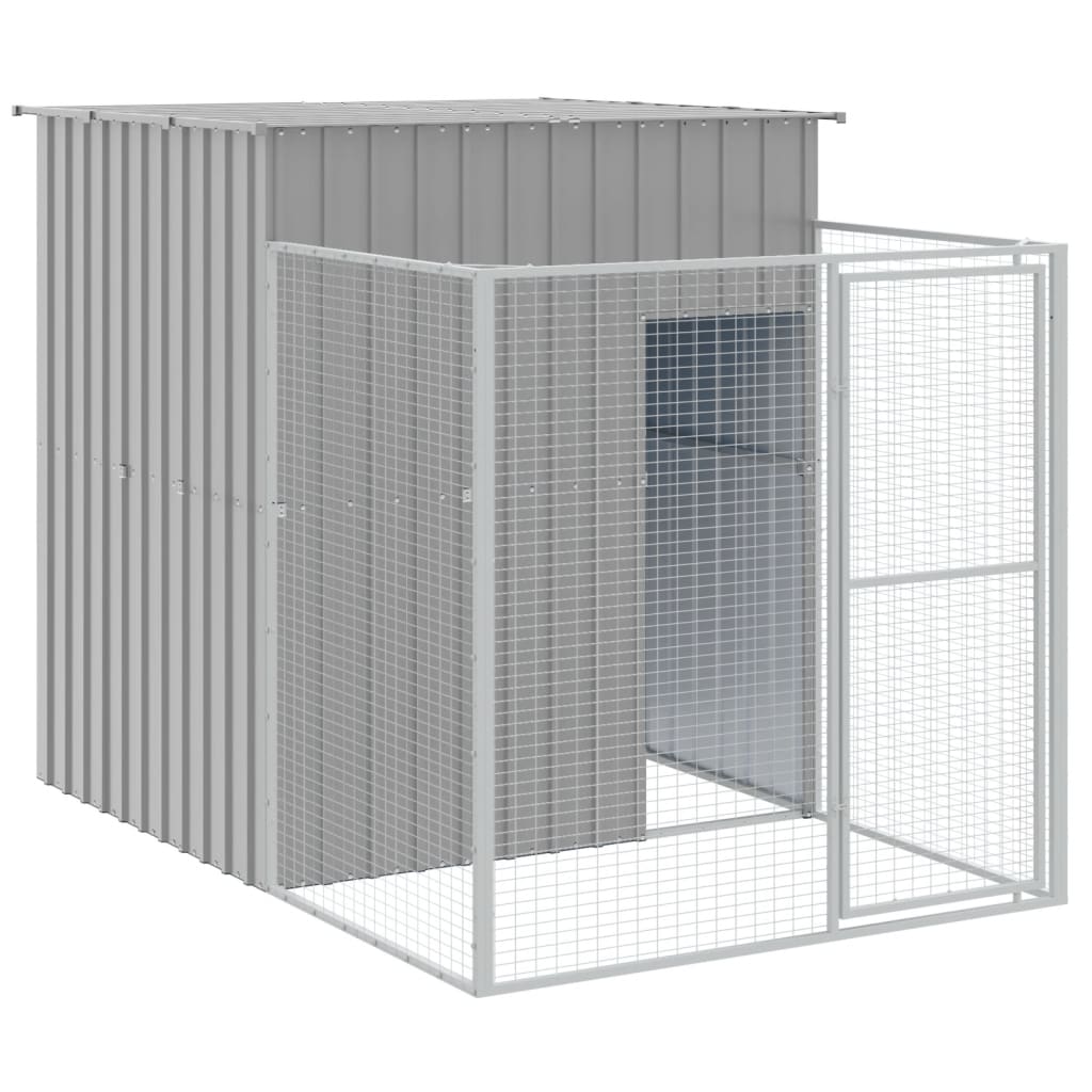 vidaXL Casota cães c/ parque 165x455x181 cm aço galvaniz. cinza-claro