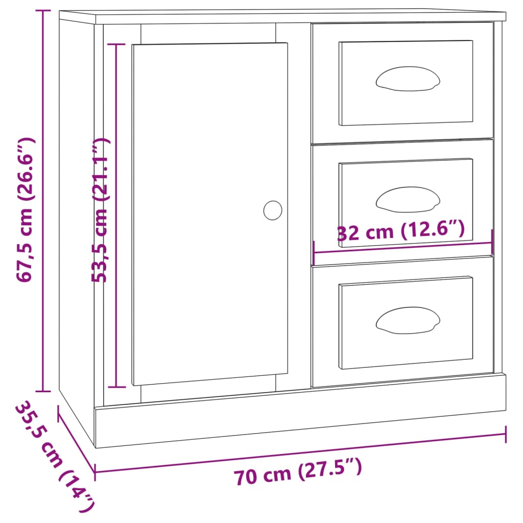 vidaXL Aparadores 3 pcs derivados de madeira cinzento cimento