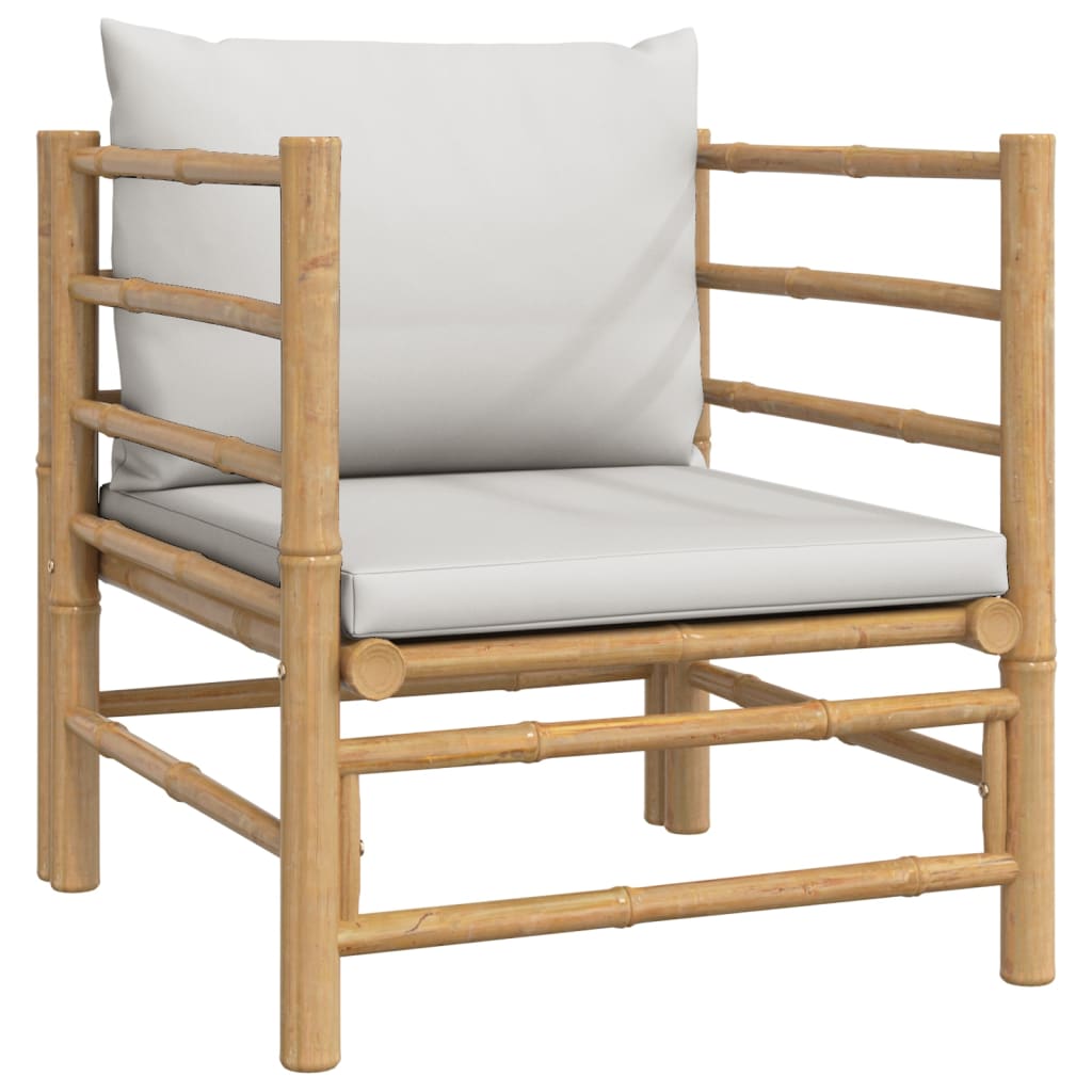 vidaXL 7 pcs conj. lounge de jardim bambu c/ almofadões cinzento-claro