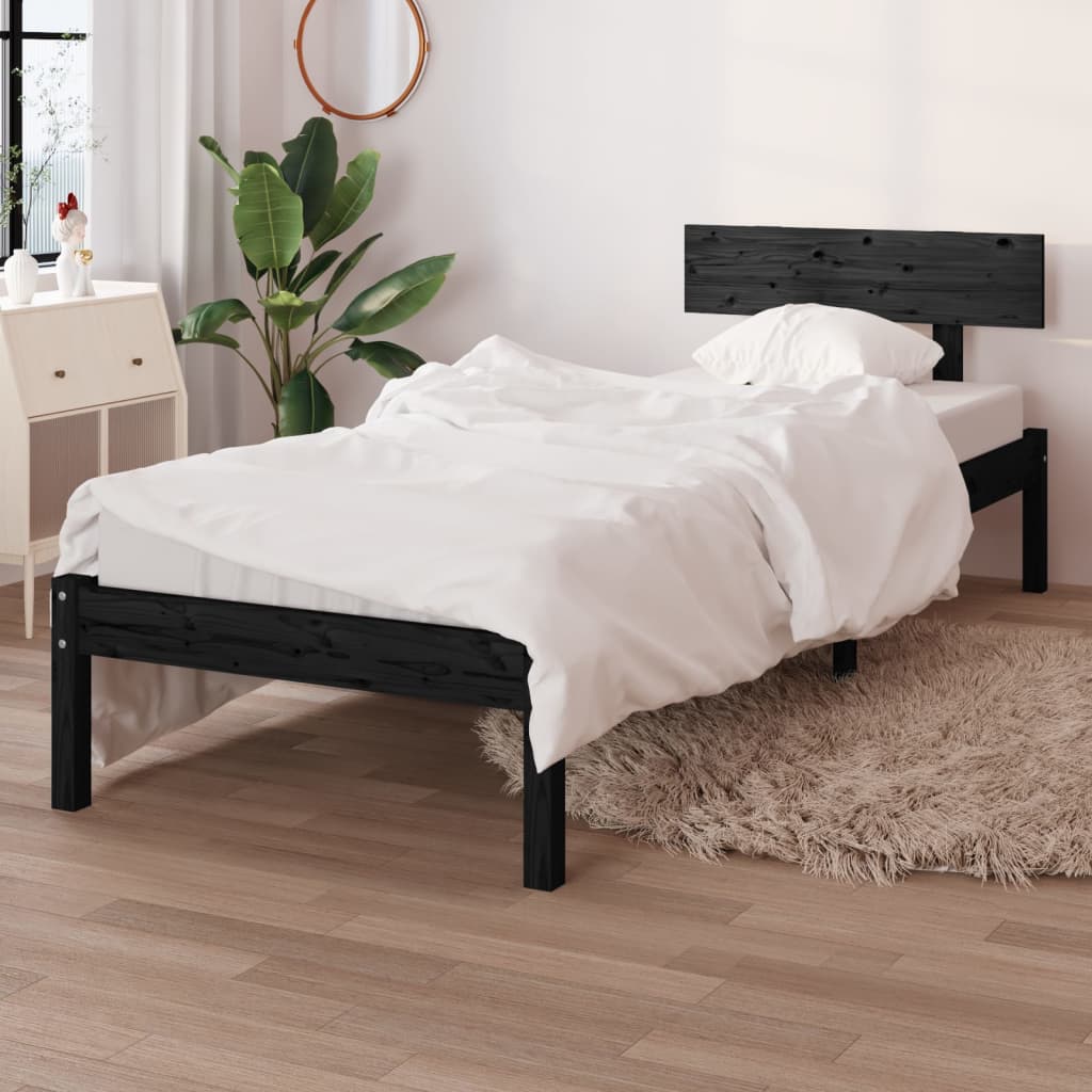 vidaXL Estrutura cama pequena solteiro 75x190 cm madeira maciça preto