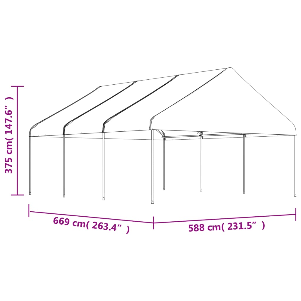 vidaXL Gazebo com telhado 6,69x5,88x3,75 m polietileno branco