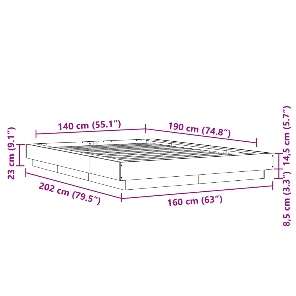 vidaXL Estrutura de cama 140x190 cm derivados de madeira preto