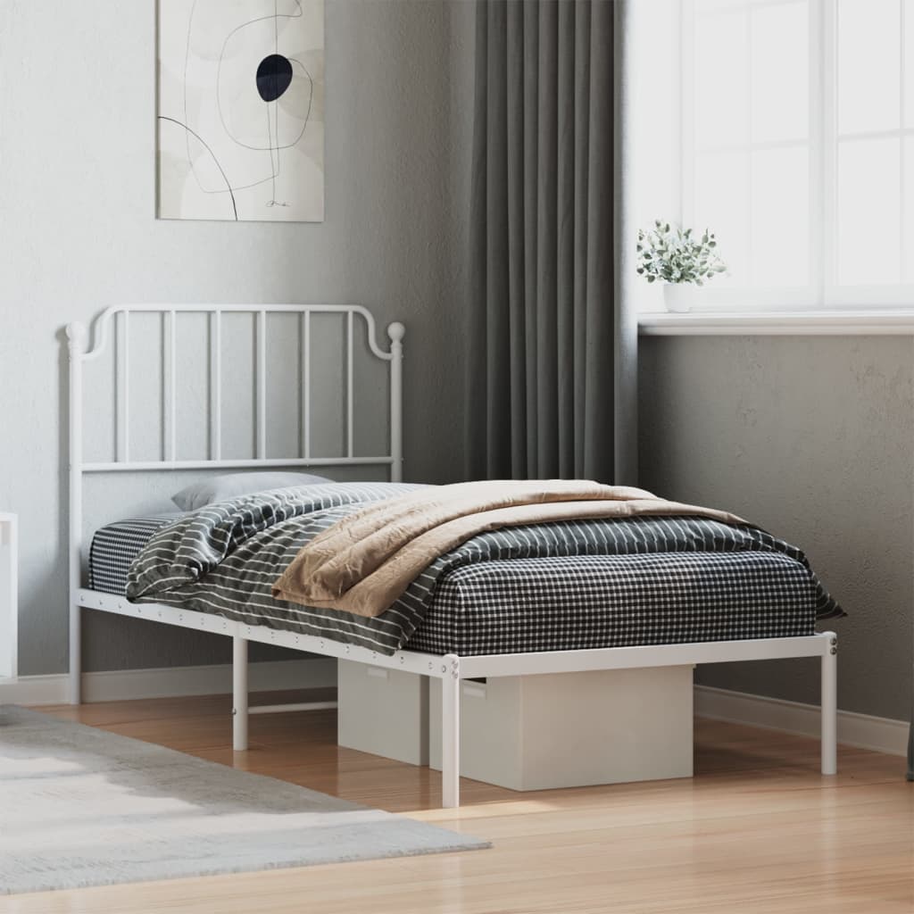 vidaXL Estrutura de cama com cabeceira 90x190 cm metal branco