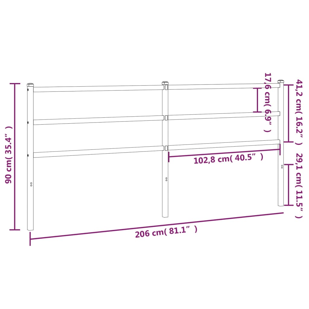 vidaXL Cabeceira de cama 200 cm metal preto