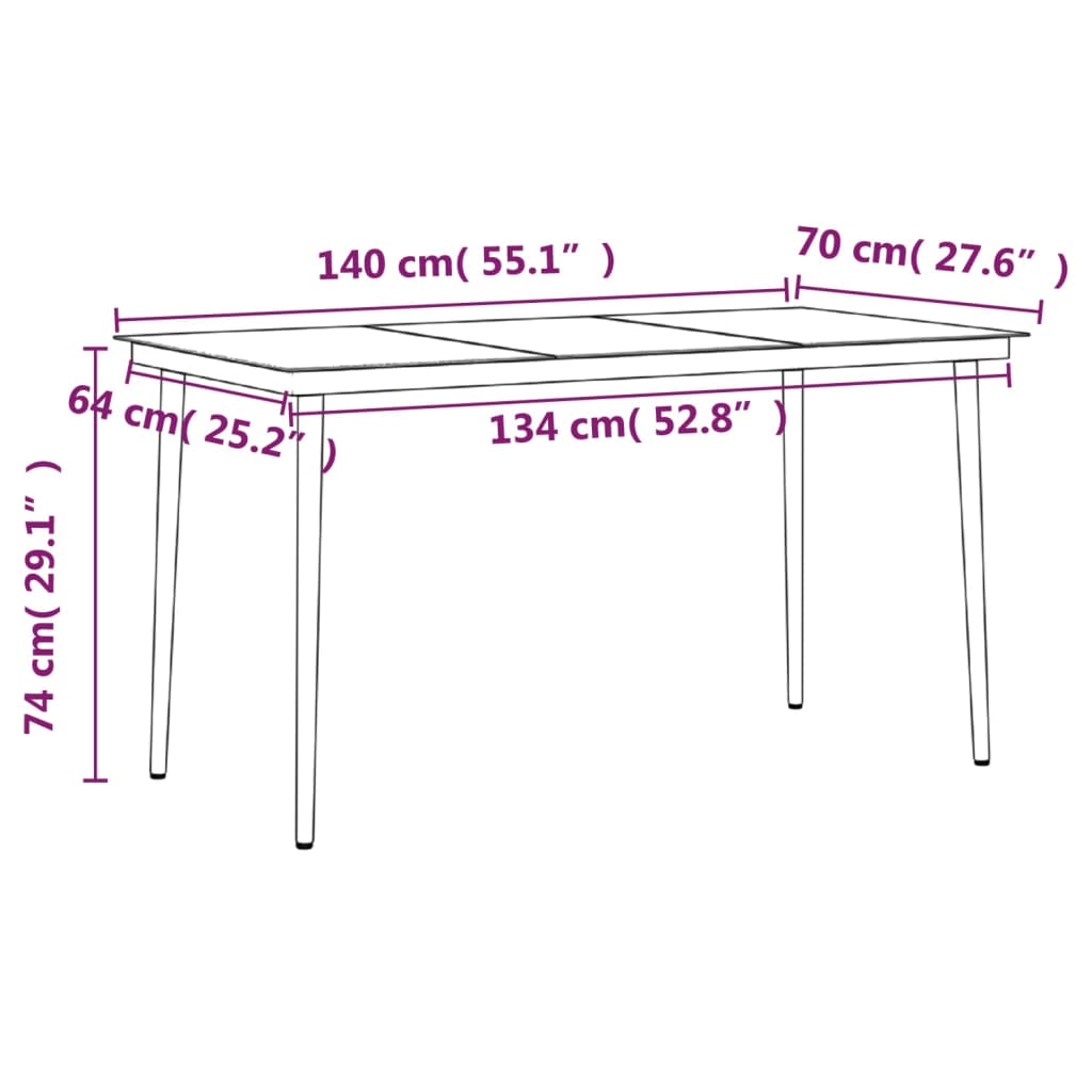 vidaXL 7 pcs conjunto de jantar para jardim com almofadões preto